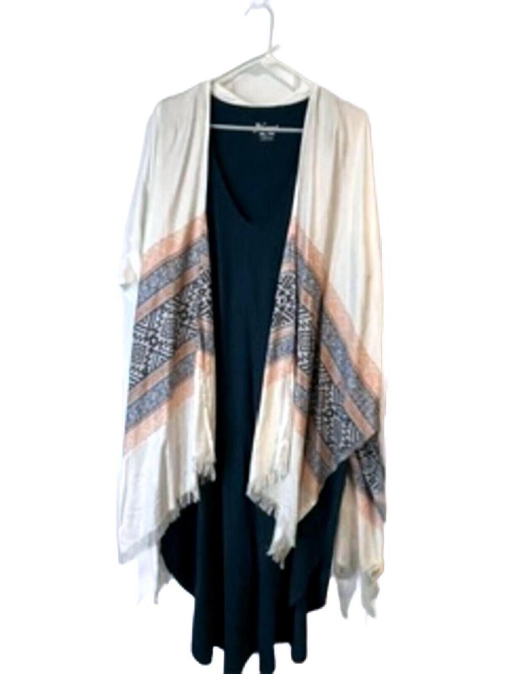 Natural Reflections Plus Size Sleeveless Dress with Open Fringe Kimono Set